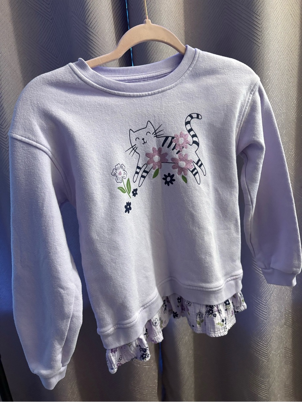 Girls' Lavender Cat Graphic Sweatshirt Top